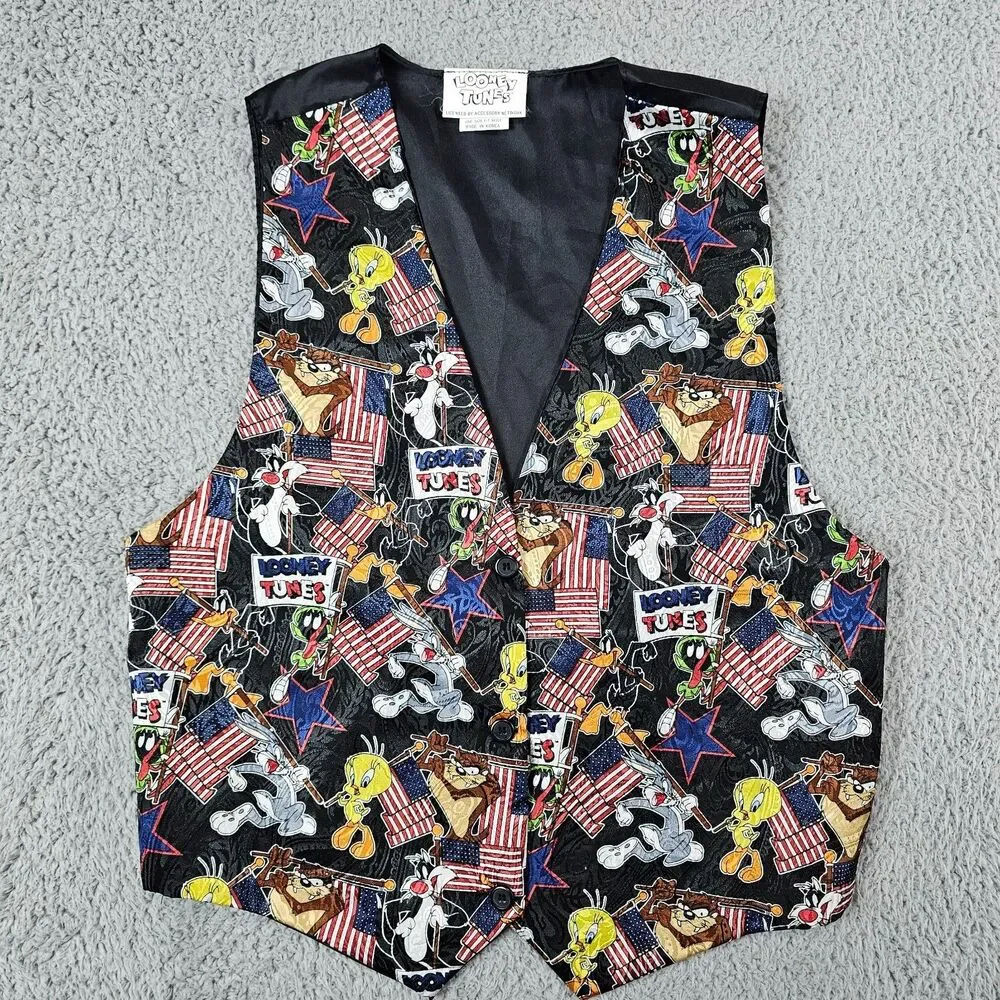 Vintage Looney Tunes Vest Adult Medium 1994 90s Cartoon Bugs Taz Daffy Marvin